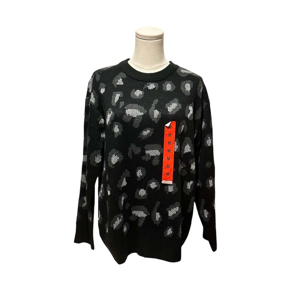 Kendall + Kylie Black/Silver Leopard Print Sweater Medium